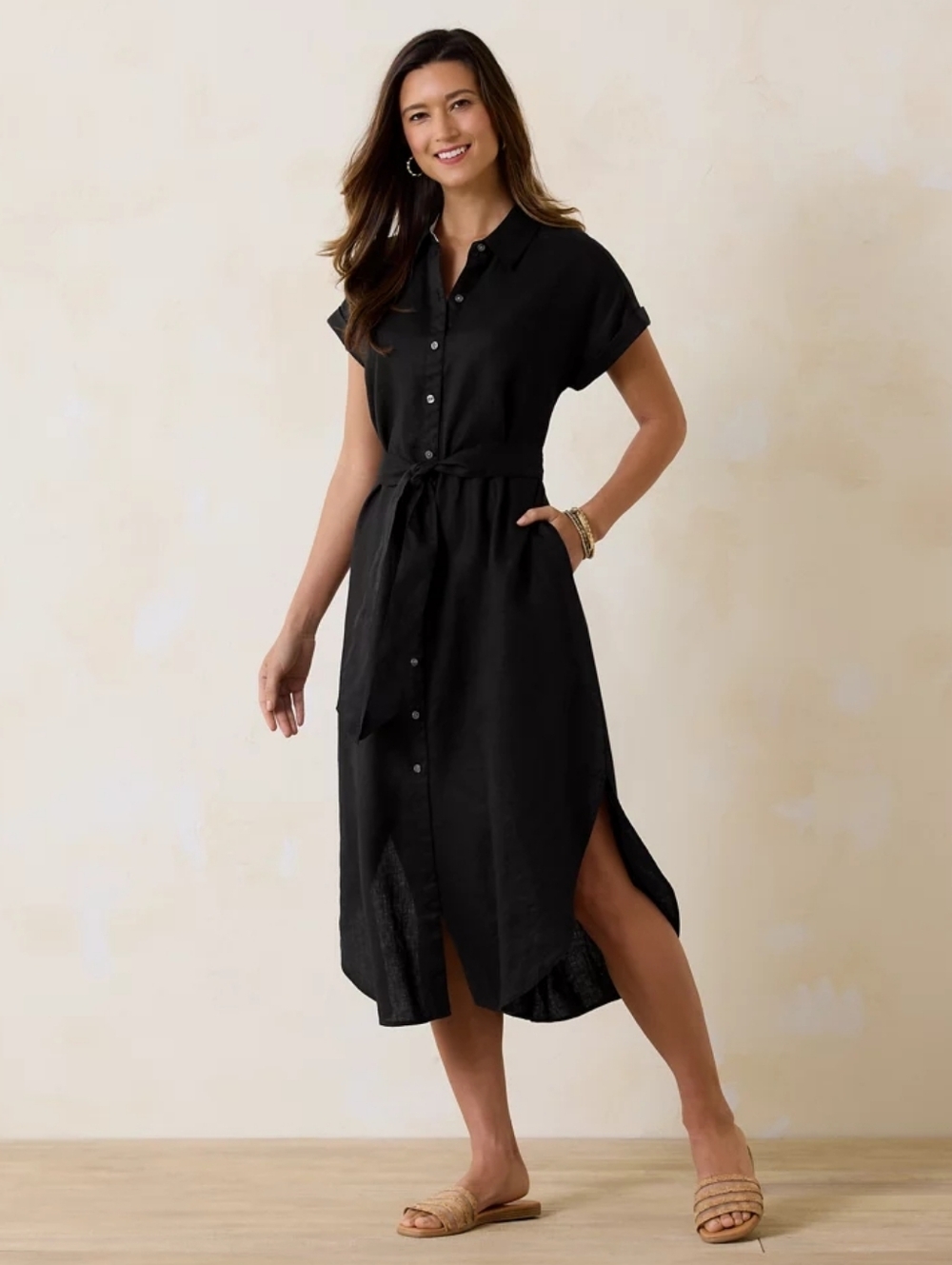 NWT Tommy Bahama Black Coastalina Linen Maxi Dress Short Sleeve- L
